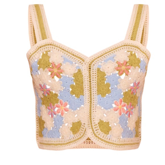 NTW PrettyLittleThing -- Floral Knit Crochet Crop Top - Picture 3 of 5